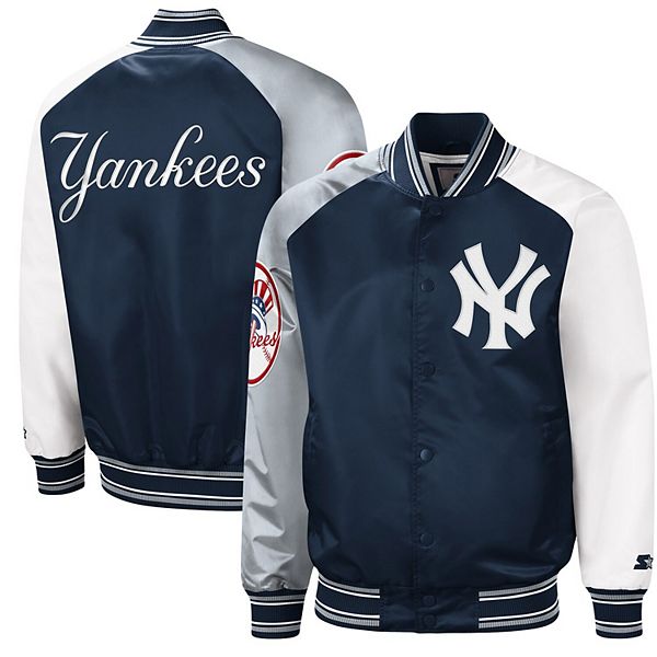 Men's Starter Navy New York Yankees Midfield Satin Full-Snap Varsity Jacket Size: Extra Large