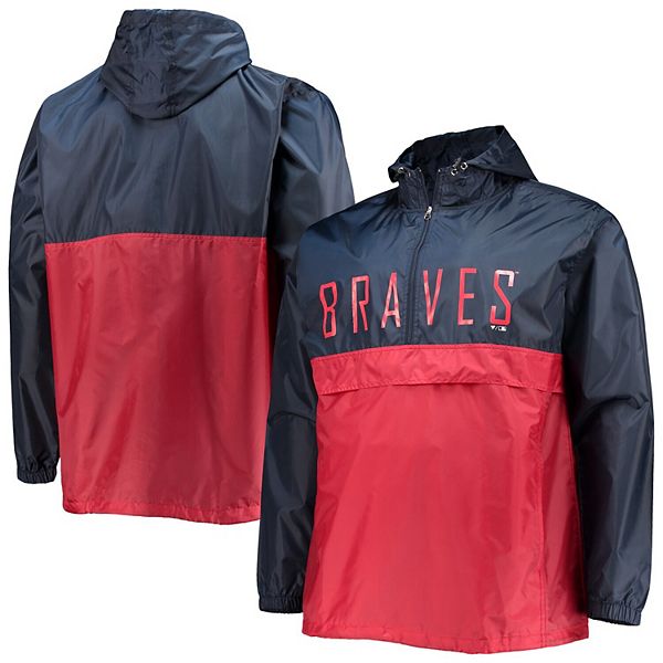 Men's Navy/Red Atlanta Braves Big & Tall Split Body Anorak Half-Zip Jacket