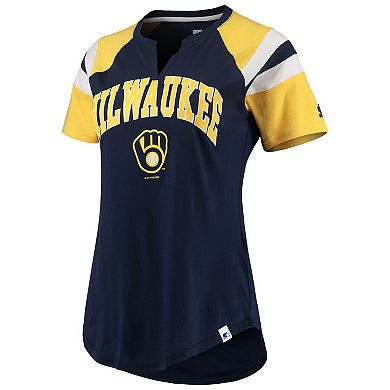 Women's Starter Navy/Gold Milwaukee Brewers Game On Notch Neck Raglan T-Shirt