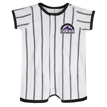 Infant White Colorado Rockies Pinstripe Power Hitter Romper