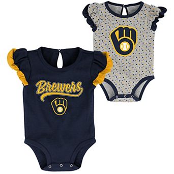 Girls Newborn & Infant Navy/Heathered Gray Milwaukee Brewers Scream & Shout Two-Pack Bodysuit Set