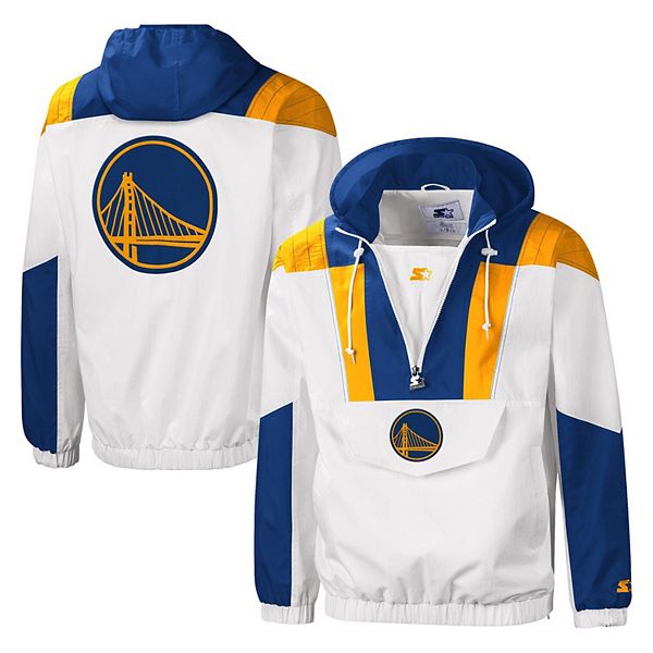 Men's Starter White Golden State Warriors Striker Crinkle Half-Zip