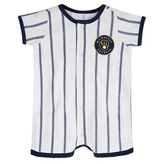 Newborn White/Navy Milwaukee Brewers Power Hitter Short Sleeve Jumper