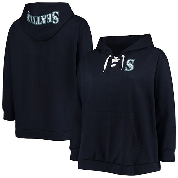 Women's Navy Seattle Mariners Plus Size Lace-Up V-Neck Pullover Hoodie