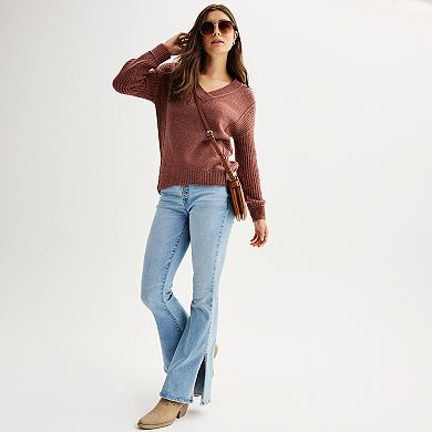 Juniors' SO® Mixed Stitch V-Neck Pullover Sweater