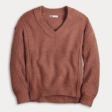 Juniors' SO® Mixed Stitch V-Neck Pullover Sweater