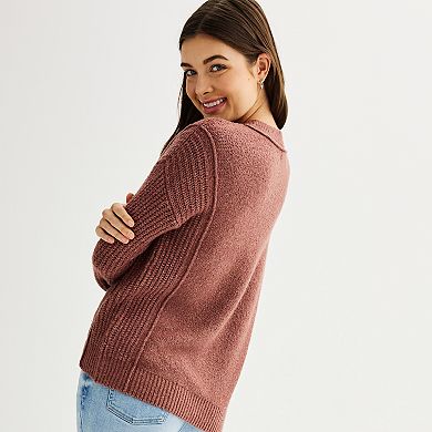 Juniors' SO® Mixed Stitch V-Neck Pullover Sweater