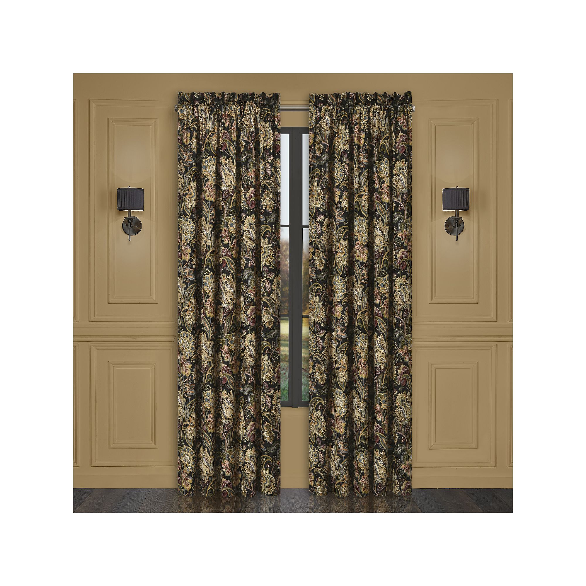 Five Queens Court Stefania 84 Set of 2 Window Curtain Panels, Black