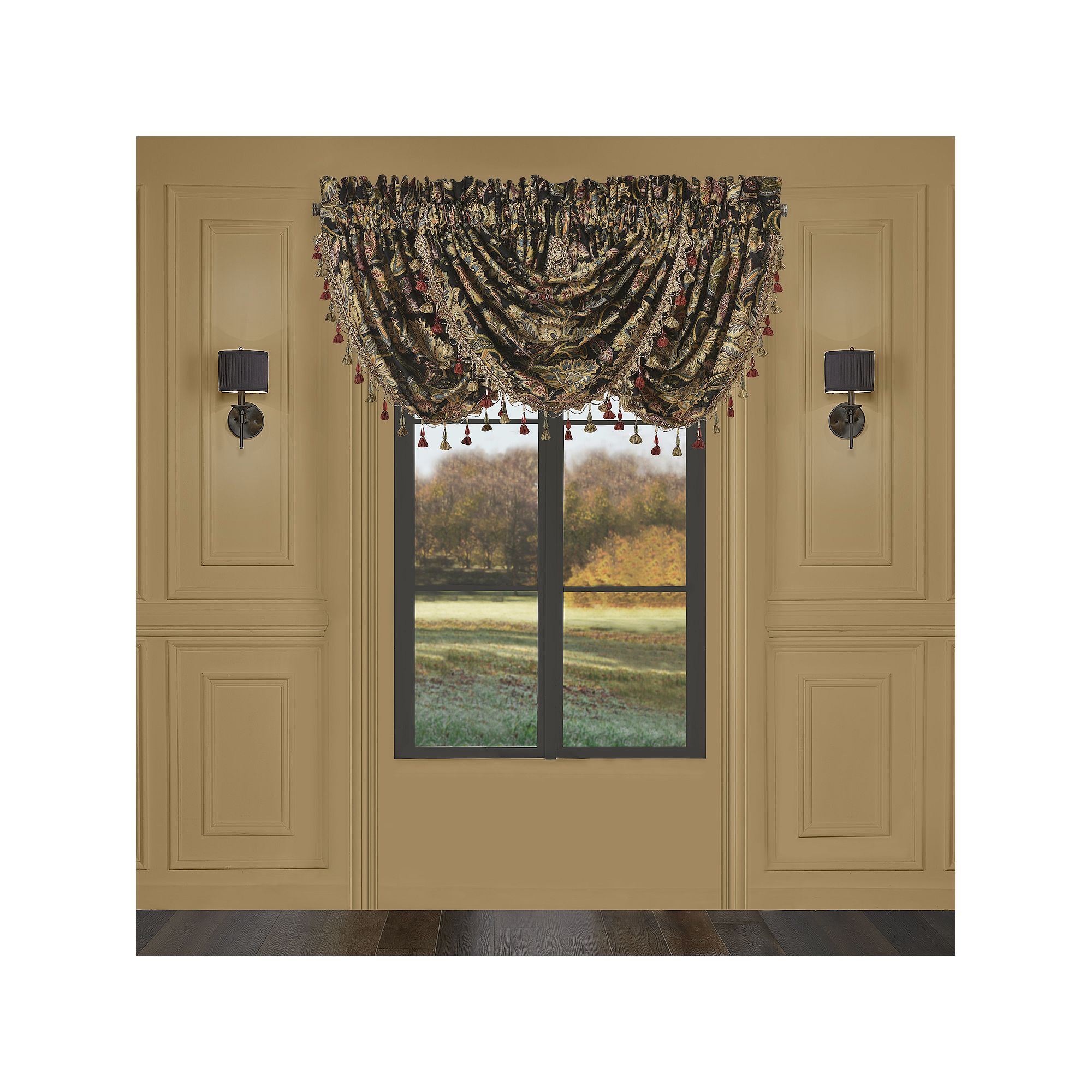 Five Queens Court Stefania Window Waterfall Valance, Black