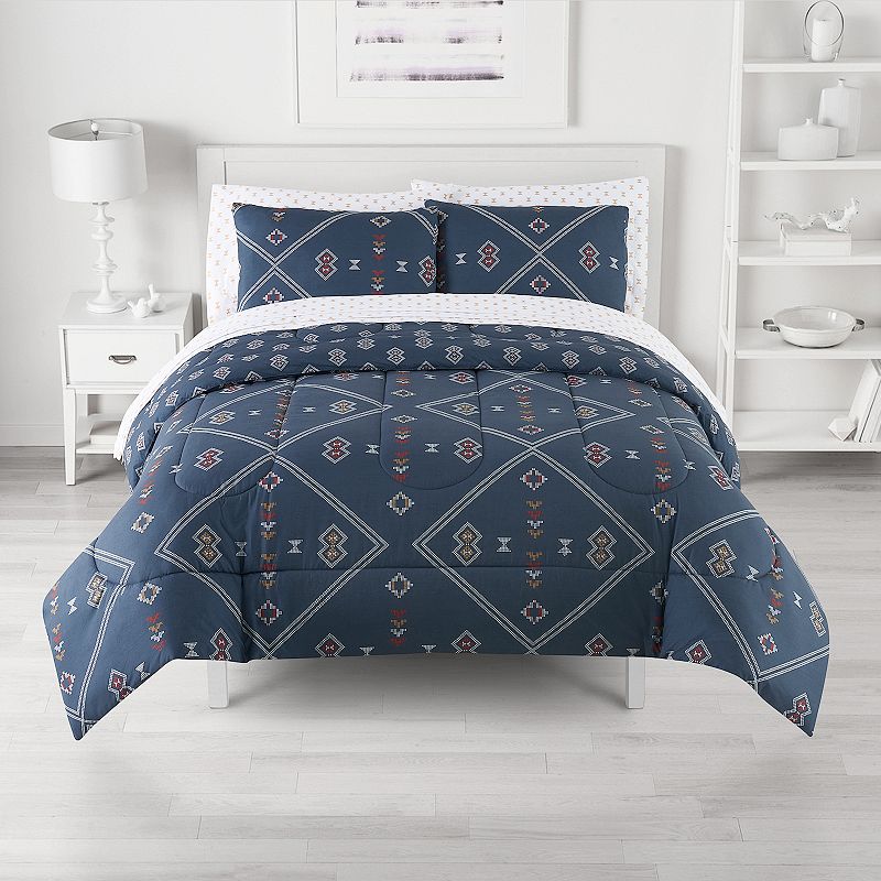 The Big One Quinn Diamond Print Reversible Comforter Set with Sheets, Dark 