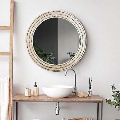 Head West Rustic Whitewash Round Wall Mirror
