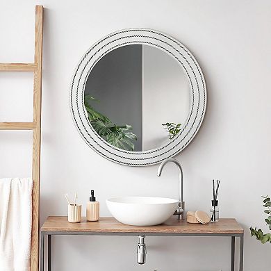 Head West Rustic Whitewash Round Wall Mirror