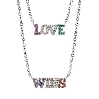 OLIVIA AND HARPER Sterling Silver Multi-Color Cubic Zirconia 2 Strand "LOVE WINS" Pendant Necklace
