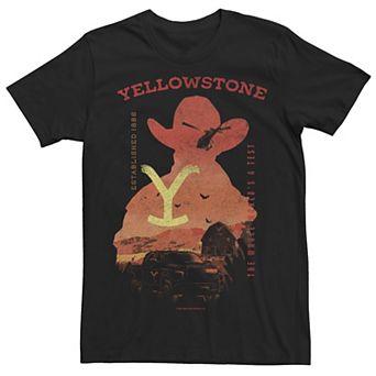 Men's Yellowstone Distressed Sunset Poster Tee