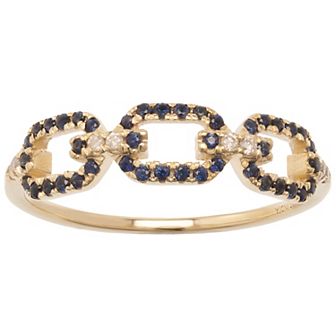 Gemistry 14k Gold Blue Sapphire & White Topaz Link Ring