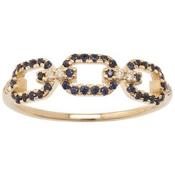 Gemistry 14k Gold Blue Sapphire & White Topaz Link Ring