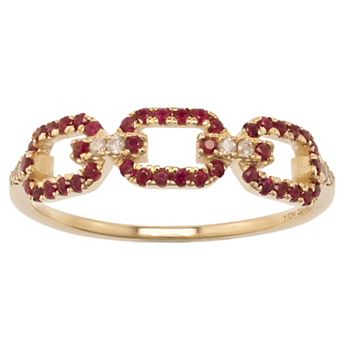 Gemistry 14k Gold Ruby & White Topaz Link Ring