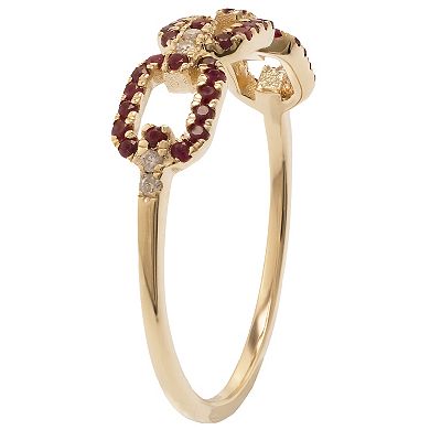 Gemistry 14k Gold Ruby & White Topaz Link Ring