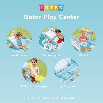 Intex 57165EP Gator Outdoor Inflatable Kiddie Pool Water Play Center with Slide