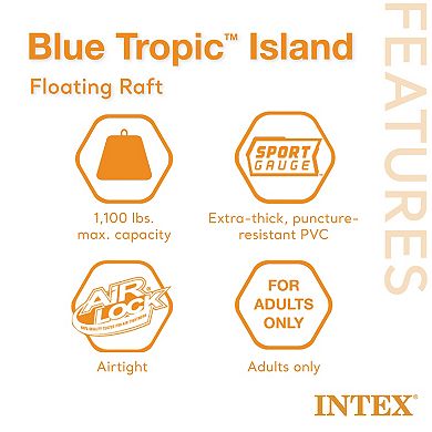 Intex Blue Tropic Inflatable Lake Island Water Float with Cooler and Cupholders