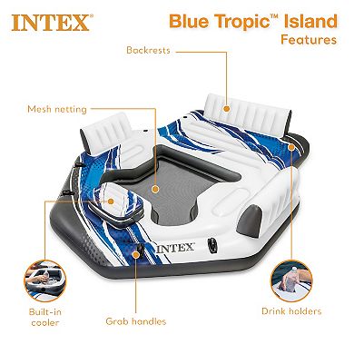 Intex Blue Tropic Inflatable Lake Island Water Float with Cooler and Cupholders