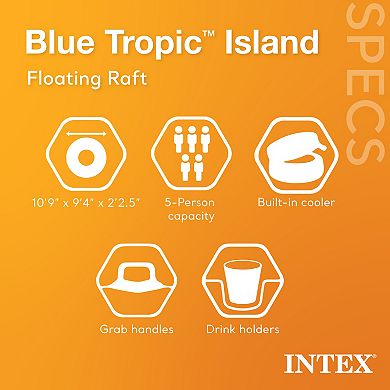 Intex Blue Tropic Inflatable Lake Island Water Float with Cooler and Cupholders