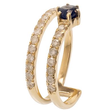 Gemistry 14k Gold Blue Sapphire & White Topaz Wrap Ring