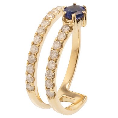 Gemistry 14k Gold Tanzanite & White Topaz Wrap Ring