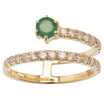 Gemistry 14k Gold Emerald & White Topaz Wrap Ring