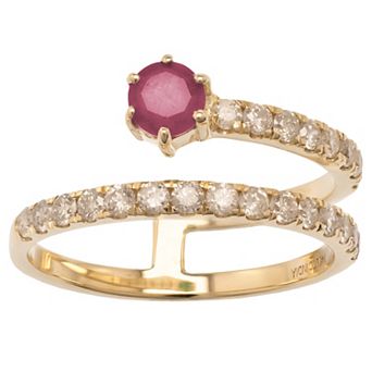 Gemistry 14k Gold Ruby & White Topaz Wrap Ring