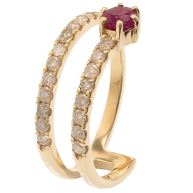 Gemistry 14k Gold Ruby & White Topaz Wrap Ring