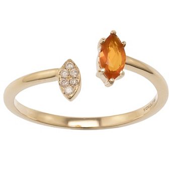 Gemistry 14k Gold Fire Opal & White Topaz Open Marquise Ring