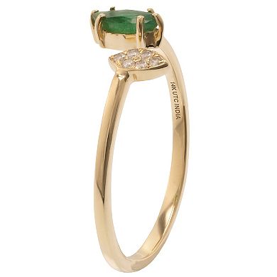 Gemistry 14k Gold Emerald & White Topaz Open Marquise Ring