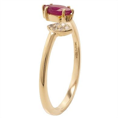 Gemistry 14k Gold Ruby & White Topaz Open Marquise Ring