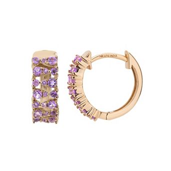Gemistry 14k Gold Amethyst Hinged Hoop Earrings