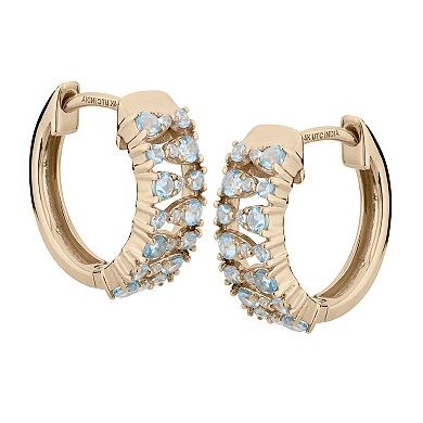 Gemistry 14k Gold Blue Topaz Hinged Hoop Earrings