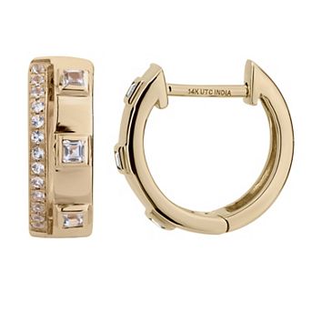 Gemistry 14k Gold White Topaz Hinged Hoop Earrings