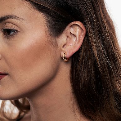 Gemistry 14k Gold White Topaz Hinged Hoop Earrings