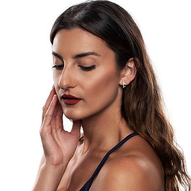 Gemistry 14k Gold White Topaz Hinged Hoop Earrings