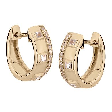Gemistry 14k Gold White Topaz Hinged Hoop Earrings