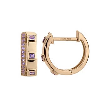 Gemistry 14k Gold Amethyst Hinged Hoop Earrings