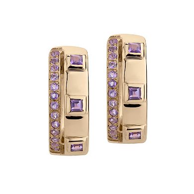 Gemistry 14k Gold Amethyst Hinged Hoop Earrings