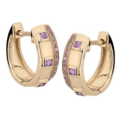 Gemistry 14k Gold Amethyst Hinged Hoop Earrings