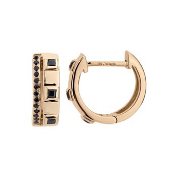 Gemistry 14k Gold Black Onyx Hinged Hoop Earrings