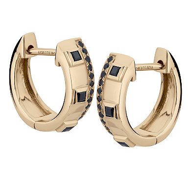 Gemistry 14k Gold Black Onyx Hinged Hoop Earrings