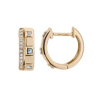 Gemistry 14k Gold Blue Topaz Hinged Hoop Earrings