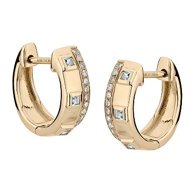 Gemistry 14k Gold Blue Topaz Hinged Hoop Earrings