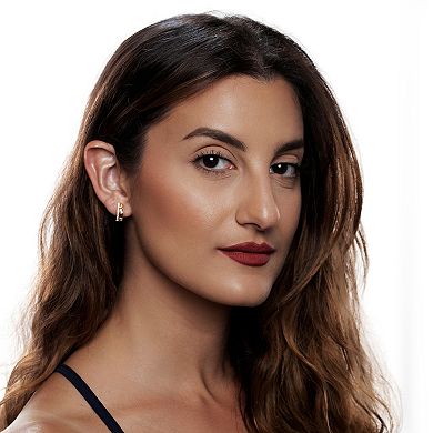 Gemistry 14k Gold Blue Topaz Hinged Hoop Earrings