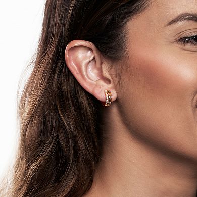 Gemistry 14k Gold Blue Topaz Hinged Hoop Earrings