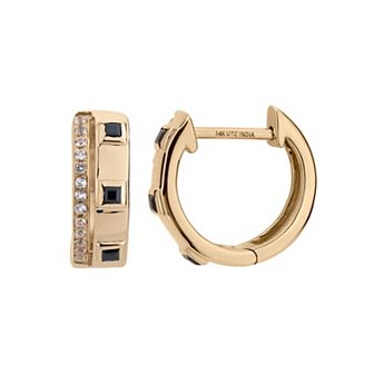 Gemistry 14k Gold Black Onyx & White Topaz Hinged Hoop Earrings